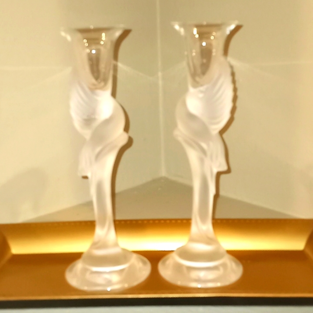 Faberge Kissing Doves Frosted Candlesticks